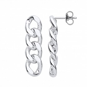 Silver Cuban Curb Chain Drop Earrings