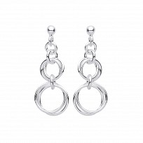 Silver Entwined Double Circle Drop Earrings