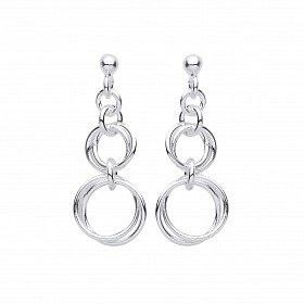 Silver Entwined Double Circle Drop Earrings