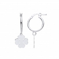 Silver Four Leaf Clover Hoop Earrings