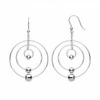 Silver Platinum Plate Triple Circle & Bead Drop Earrings