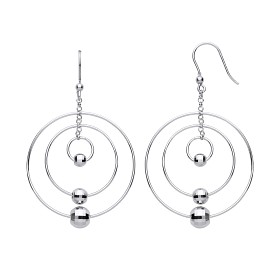 Silver Platinum Plate Triple Circle & Bead Drop Earrings