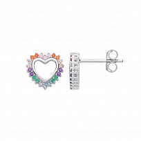 Silver CZ Multicolour Fancy Heart Stud Earrings
