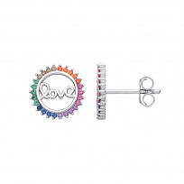 Silver Multicolour CZ 'Love' Fancy Stud Earrings