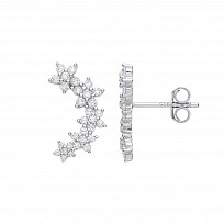 Silver CZ Flower Cuff Stud Earrings