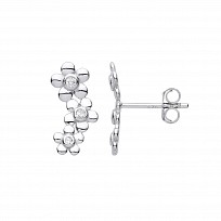 Silver CZ Flower Cuff Stud Earrings