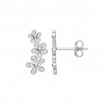 Silver CZ Flower Cuff Stud Earrings