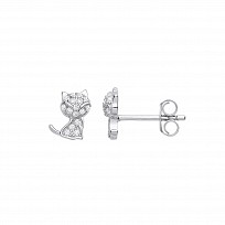 Silver CZ Cat Stud Earrings