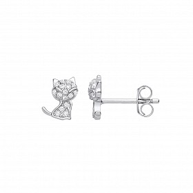 Silver CZ Cat Stud Earrings