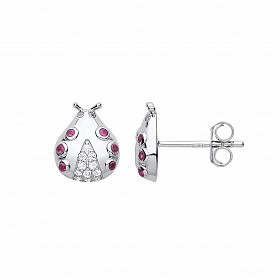 Silver Ruby CZ Bug Stud Earrings