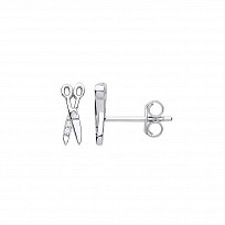 Silver CZ Scissors Stud Earrings