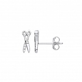 Silver CZ Scissors Stud Earrings