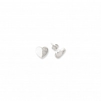 Silver CZ & Polished Heart Stud Earrings