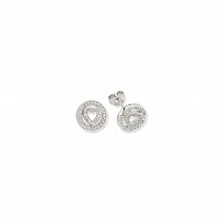 Silver CZ Fancy Heart Circle Stud Earrings