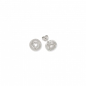 Silver CZ Fancy Heart Circle Stud Earrings
