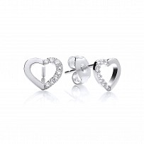 Silver CZ Fancy Heart Stud Earrings