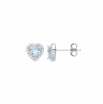 Silver CZ Topaz Heart Stud Earrings
