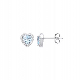 Silver CZ Topaz Heart Stud Earrings