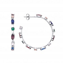 Silver CZ Multicolored Hoop Earrings
