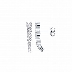 Silver CZ Curved Line Stud Earrings