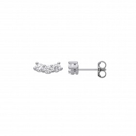 Silver CZ Curved Stud Earrings