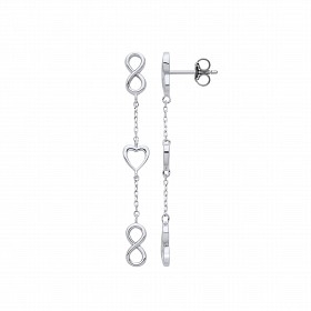 Silver Heart & Infinity Chain Drop Earrings