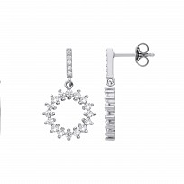 Silver CZ Circle Drop Earrings