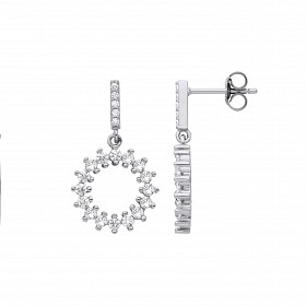 Silver CZ Circle Drop Earrings