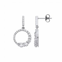 Silver CZ Fancy Round Drop Earrings
