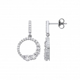 Silver CZ Fancy Round Drop Earrings