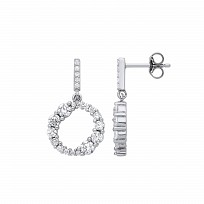 Silver CZ Fancy Round Drop Earrings