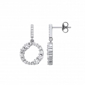 Silver CZ Fancy Round Drop Earrings