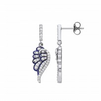 Silver CZ Angel Wings Drop Earrings