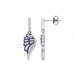 Silver CZ Angel Wings Drop Earrings