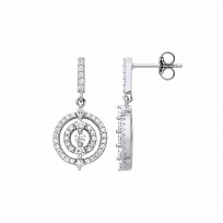 Silver CZ Circle Drop Earrings