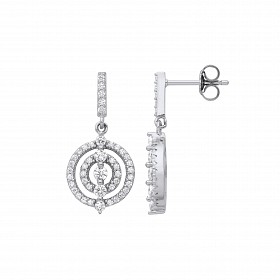 Silver CZ Circle Drop Earrings