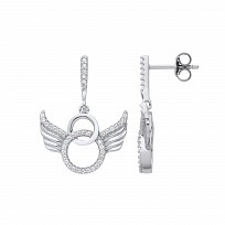 Silver CZ Angel Wings Drop Earrings