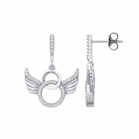 Silver CZ Angel Wings Drop Earrings
