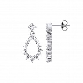 Silver CZ Fancy Tear Drop Earrings