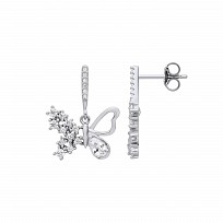 Silver CZ Butterfly Drop Earrings