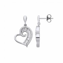 Silver CZ Fancy Heart Drop Earrings