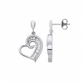 Silver CZ Fancy Heart Drop Earrings