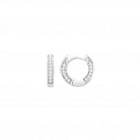 Silver CZ Square Flat Huggie Hoop Earrings