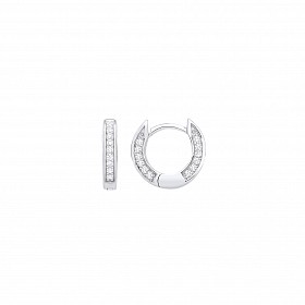 Silver CZ Square Flat Huggie Hoop Earrings