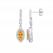 Silver CZ & Citrine Marquise Cut Drop Earrings