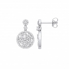 Silver CZ Fancy Cutout Drop Earrings