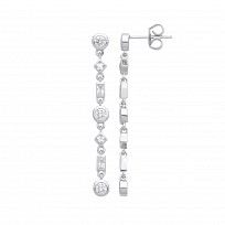 Silver CZ Multi Stone Shape Drop Earrings