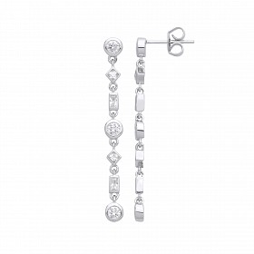 Silver CZ Multi Stone Shape Drop Earrings