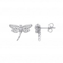 Silver CZ Dragonfly Stud Earrings