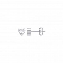 Silver CZ Rubover Heart Stud Earrings